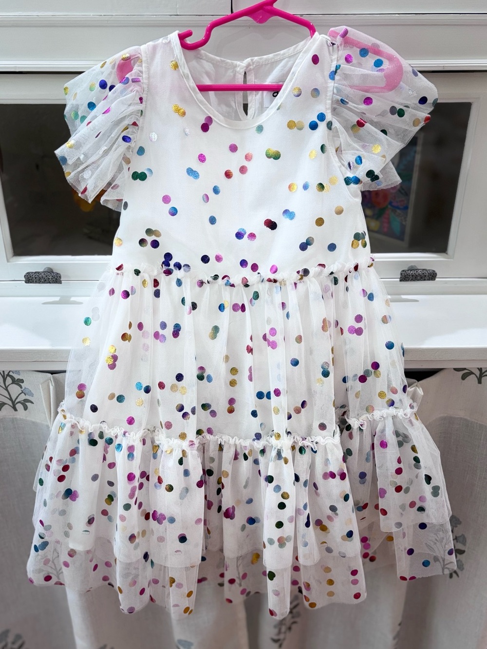 Lola + The Boys White Tulle Dress with Multi-Color Polka Dots 6